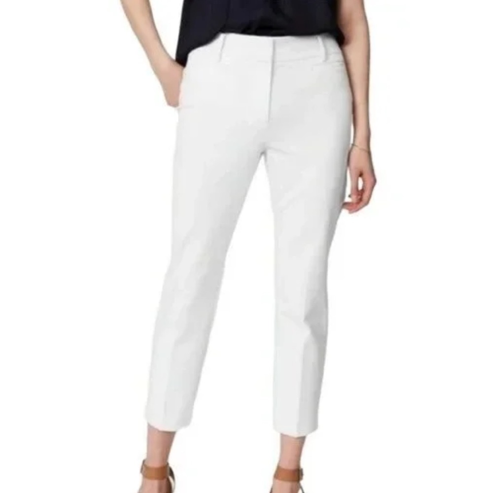 Ann Taylor LOFT Womens White Straight Leg Crop Pants Flat Front
